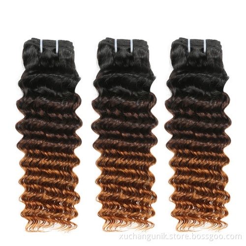 100% Virgin Cuticle Aligned Human Hair Extension,machine weft hair deep wavy bundles,blonde clip-in hair straight ombre color